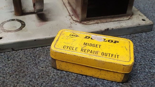 Dunlop Midget Cycle Repair tin can be re-purpoused as a  burner for a model steam engine